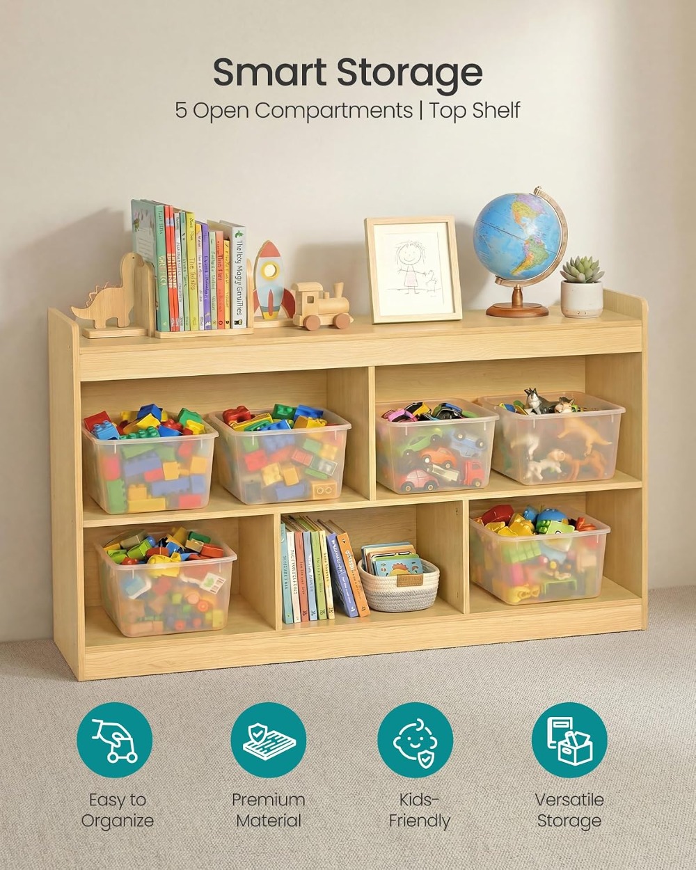 رف تخزين ألعاب مونتيسوري بخمسة - مراجعة Montessori Shelf Toy وسعره